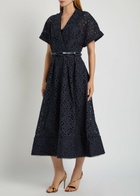Rebecca Vallance Antalya Embroidered Belted Cotton Midi Dress Navy