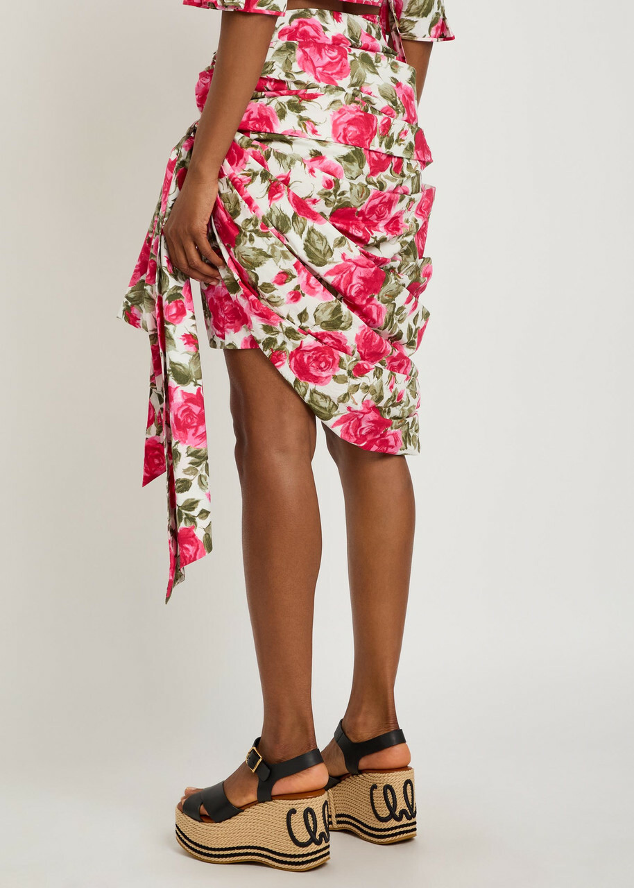 Chloe Floral-print Cotton-poplin Knee-length Wrap Skirt Pink