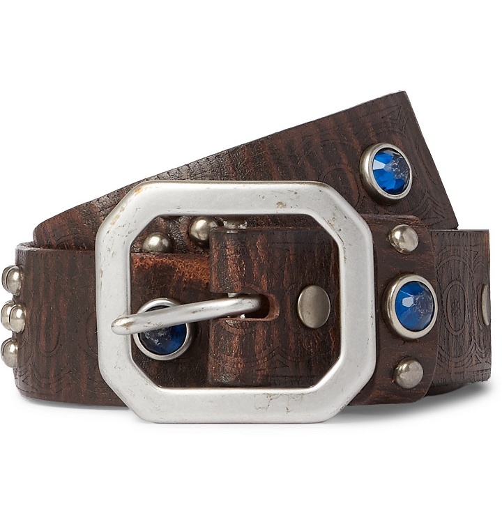 Photo: RRL - 3cm Distressed Embellished Leather Belt - Brown