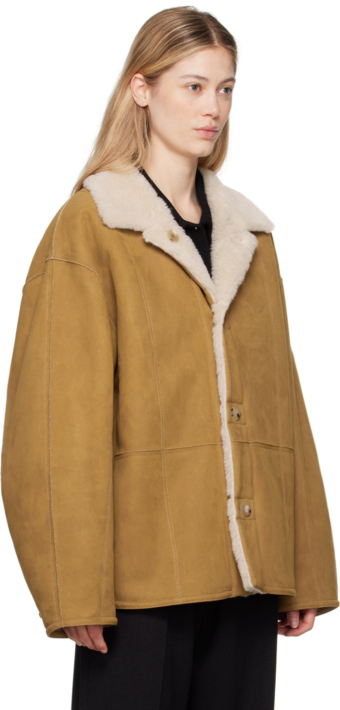 LE17SEPTEMBRE Tan Spread Collar Faux-Shearling Jacket