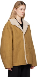 LE17SEPTEMBRE Tan Spread Collar Faux-Shearling Jacket