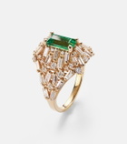 Suzanne Kalan One Of A Kind 18kt gold ring with diamonds and emerald