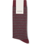 Sunspel - Striped Stretch Cotton-Blend Socks - Burgundy