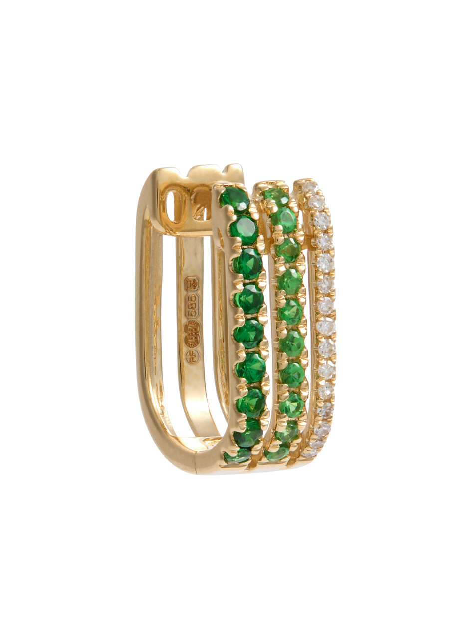 Roxanne First Triple Embellished 14kt Gold Single Hoop Earring - Green - One Size