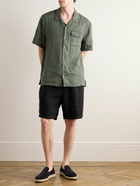 James Perse - Convertible-Collar Garment-Dyed Linen Shirt - Green