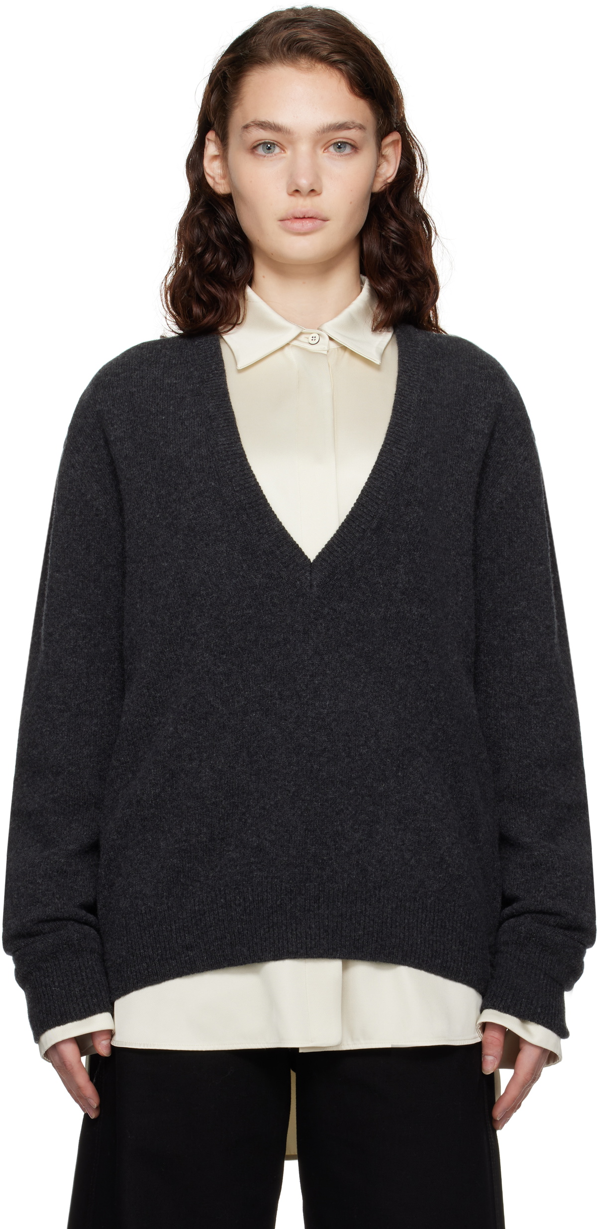LEMAIRE Gray Deep V-Neck Sweater Lemaire