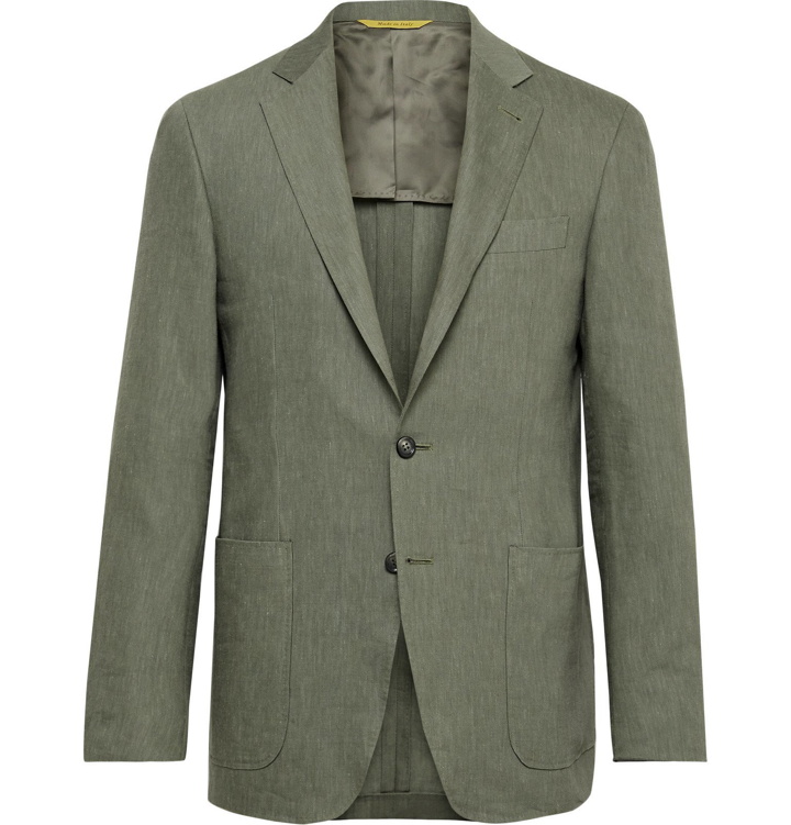 Photo: Canali - Army-Green Kei Slim-Fit Linen and Wool-Blend Suit Jacket - Green