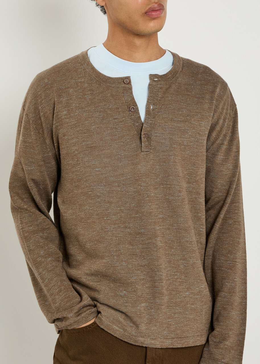 The Elder Statesman Lenny Round-neck Wool-blend Henley top Brown