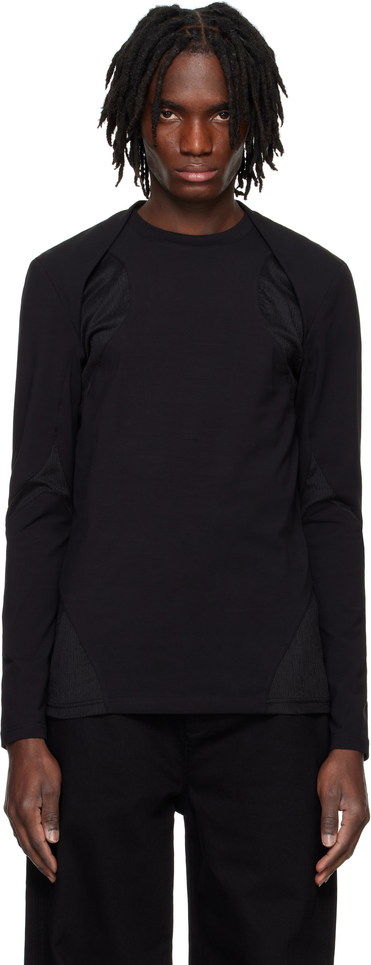 heliot emil 25ss ブラック長袖カットソー HELIOT EMIL Black Evolute Long Sleeve T-shirt Heliot Emil