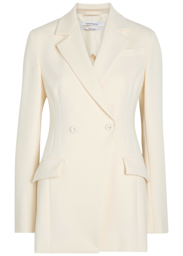 Photo: Another Tomorrow Double-breasted Fitted Jersey Blazer White