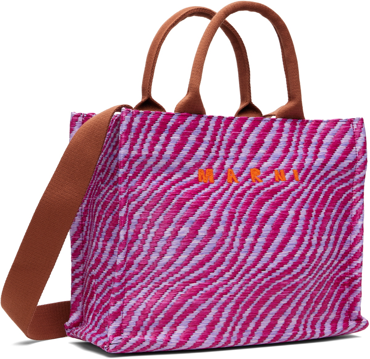 Marni Pink Raffia-Effect Small Tote
