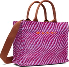 Marni Pink Raffia-Effect Small Tote