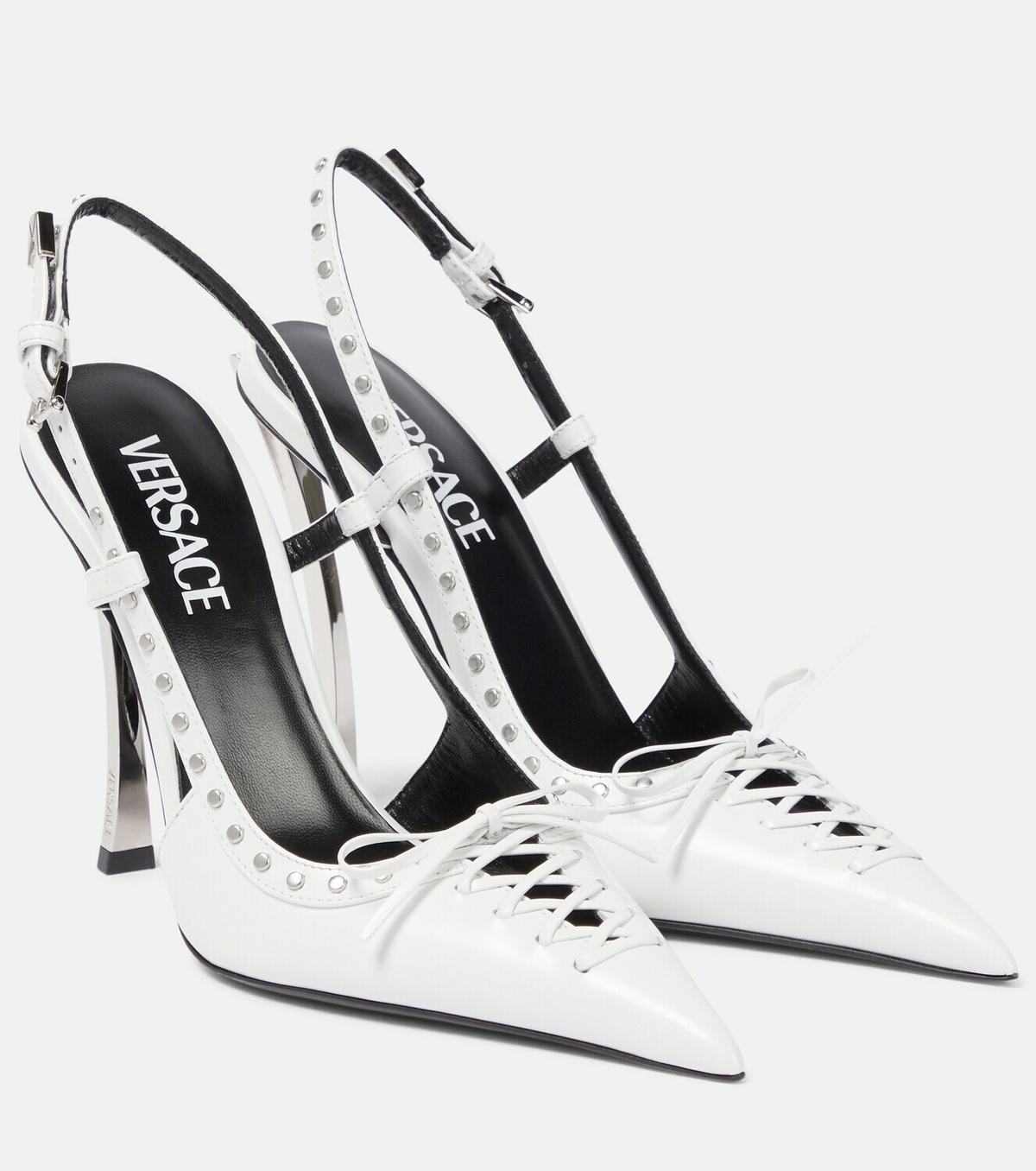 VERSACE ホワイトポインテッドトゥハイヒール Gianni Ribbon Slingback Pumps 85 mm | VERSACE US