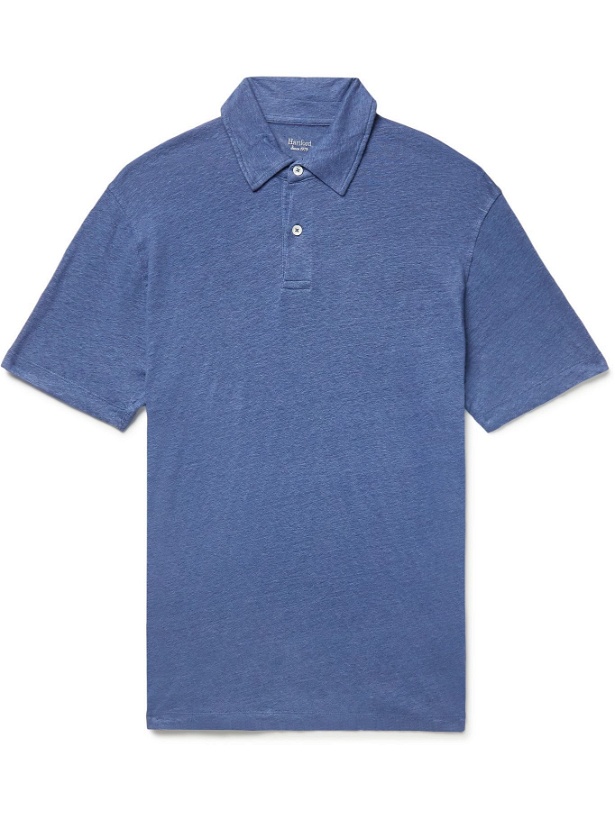 Photo: Hartford - Slub Linen Polo Shirt - Blue