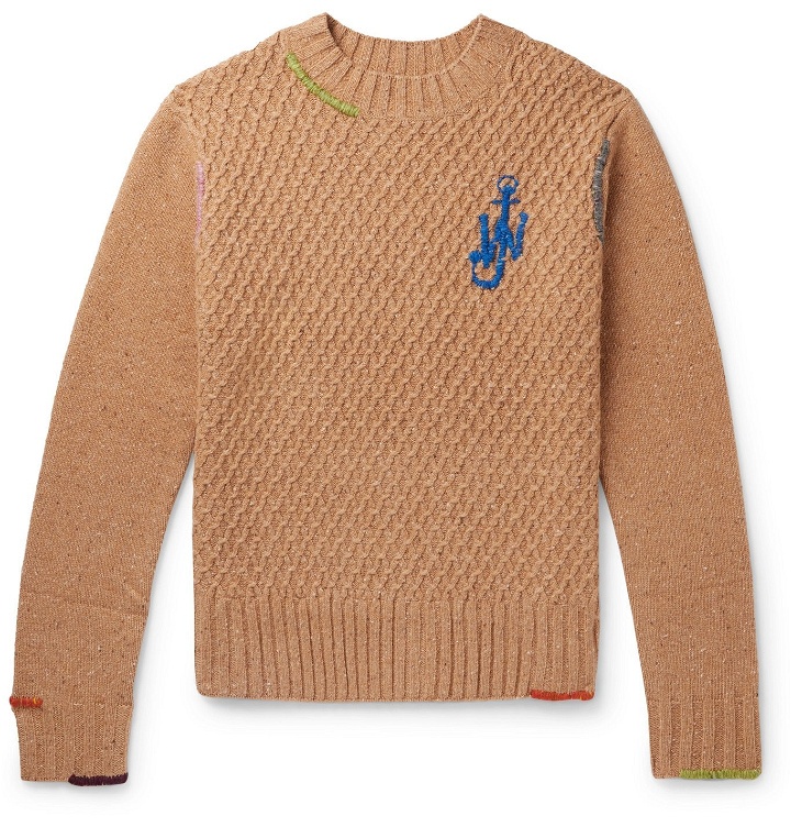 Photo: JW Anderson - Embroidered Textured Wool-Blend Knitted Sweater - Brown
