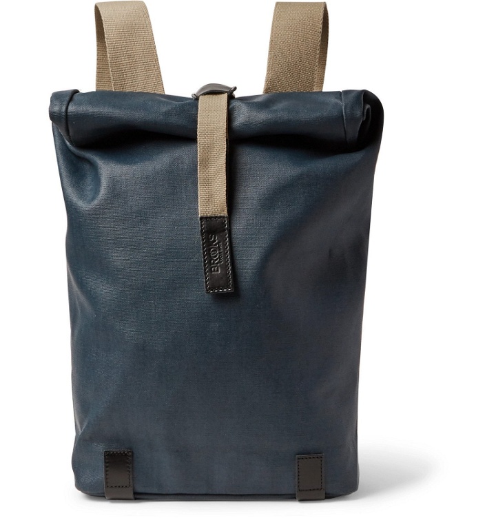 Photo: Brooks England - Pickwick Small Leather-Trimmed Cotton-Canvas Backpack - Blue