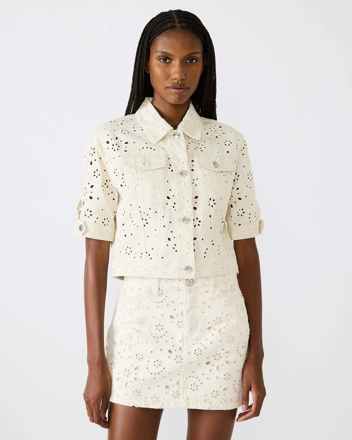 Steve Madden Beck Jacket Eyelet in Cream