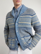 RRL - Shawl-Collar Striped Cotton and Linen-Blend Cardigan - Blue
