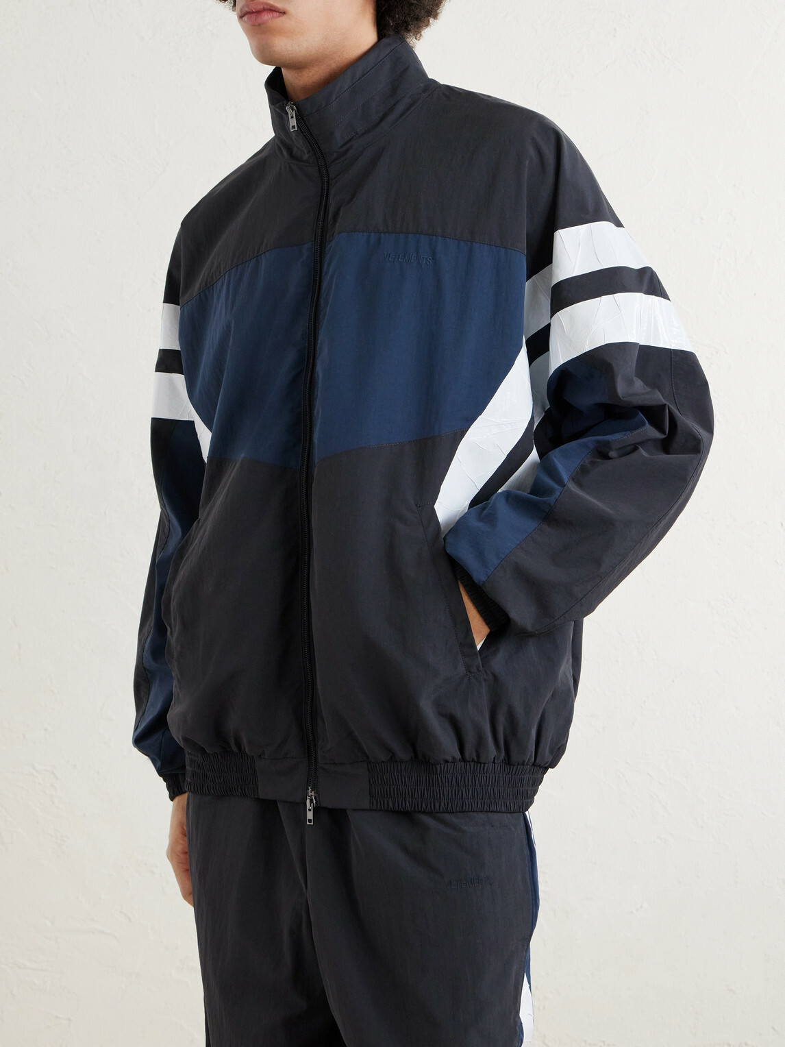 VETEMENTS - Logo-Embroidered Colour-Block Shell Track Jacket - Black