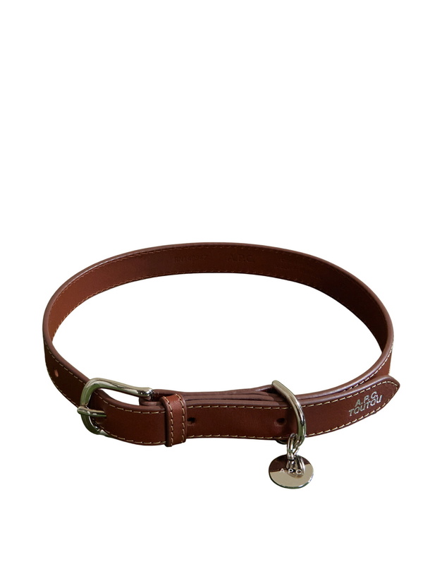 Photo: A.P.C. - Toutou Logo-Print Leather Dog Collar - Brown
