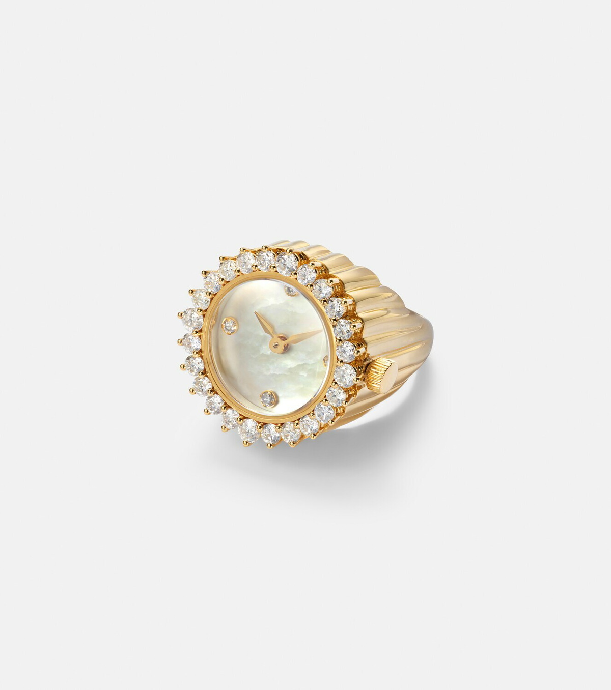 Yvonne Léon L'Horloge 18kt gold and mother-of-pearl ring with diamonds