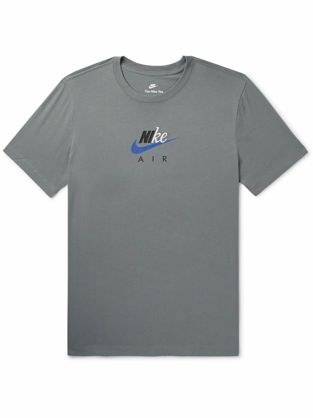 Photo: Nike - Connect Slim-Fit Logo-Print Embroidered Cotton-Jersey T-Shirt - Gray