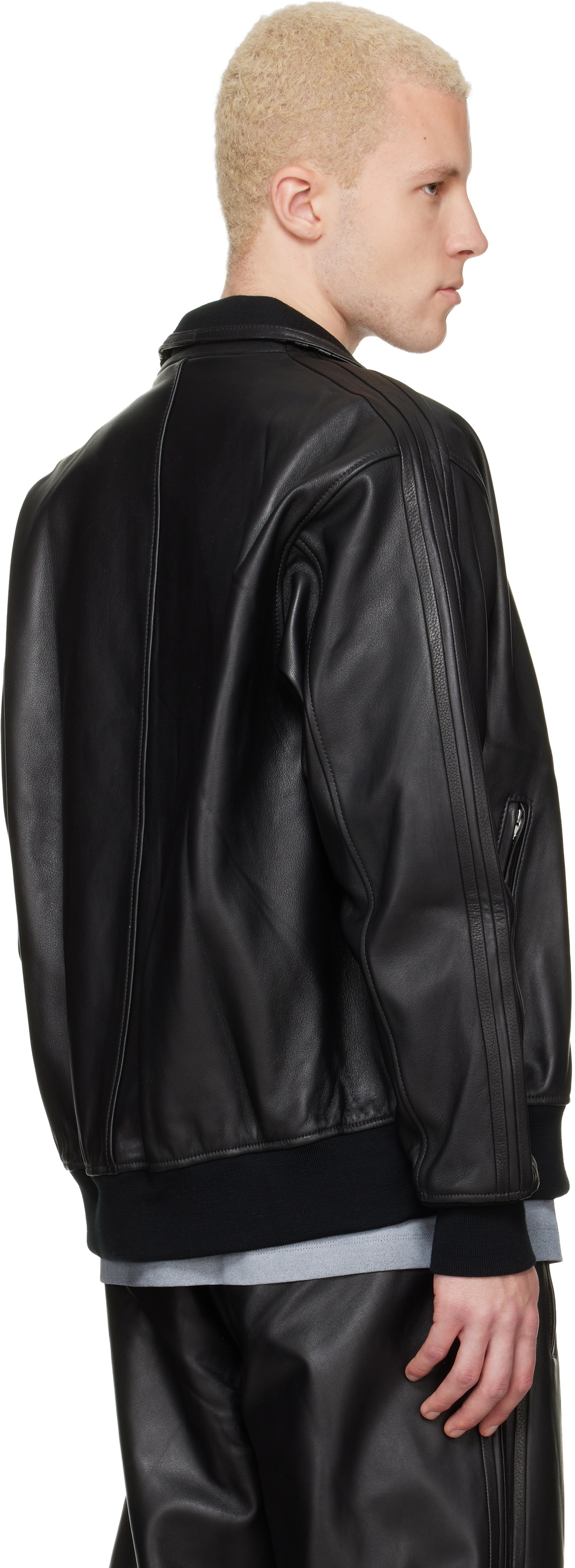 Y-3 Black A-Type Firebird TT Leather Jacket Y-3