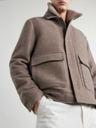 Canali - Shearling-Trimmed Wool and Cashmere-Blend Bomber Jacket - Neutrals