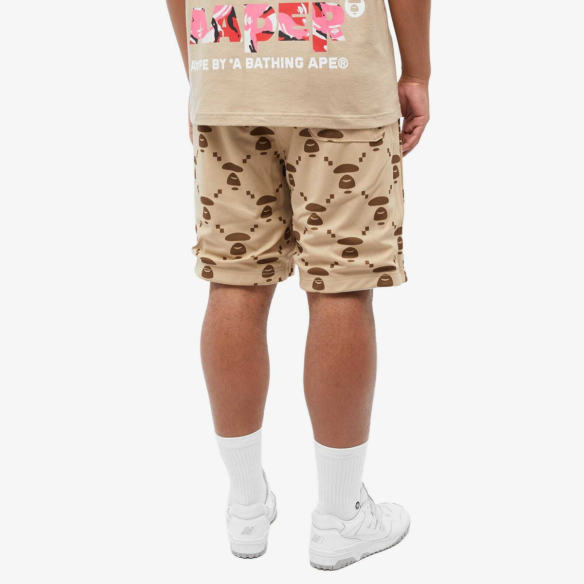 Men's AAPE Dope Mesh Monogram Reversible Short in Beige AAPE by A