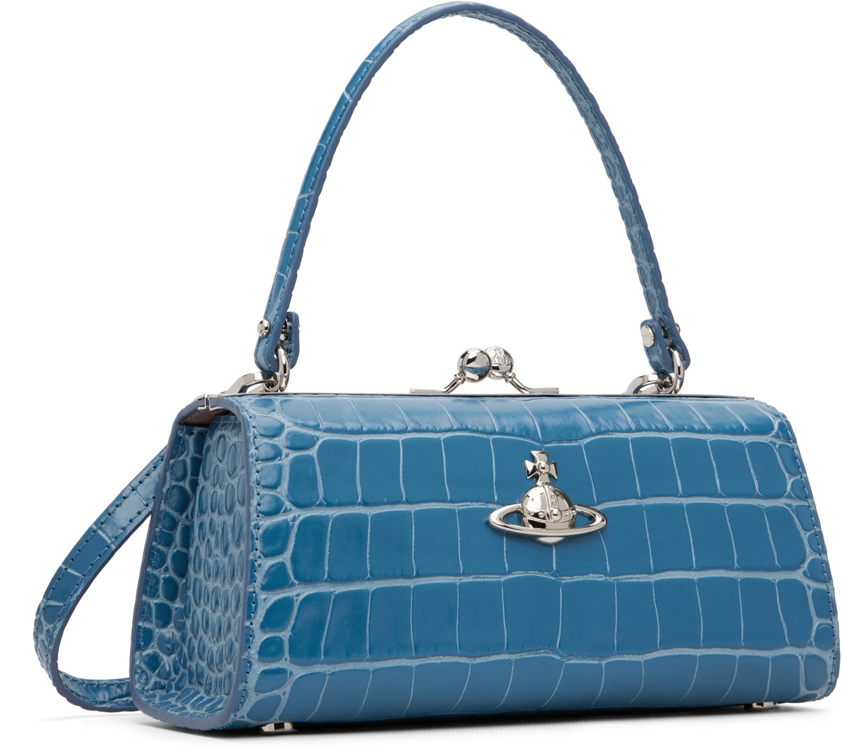Vivienne Westwood Blue Emboss Croc Leather Doll XL Frame Bag