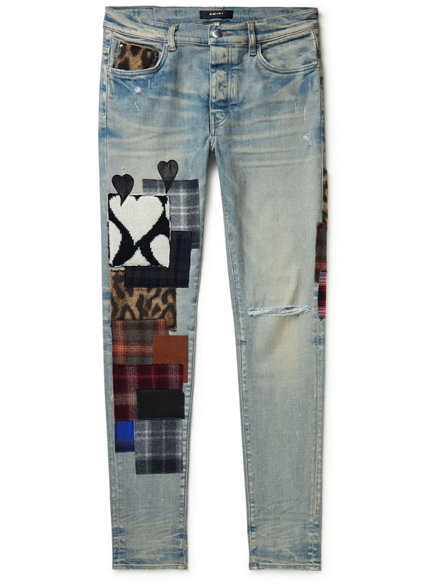 Photo: AMIRI - Artpatch Skinny-Fit Distressed Patchwork Jeans - Blue