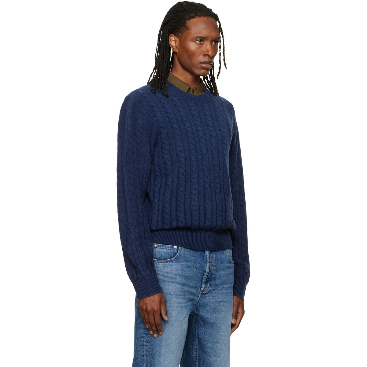 A.P.C. Navy Oversized Cable-Knit Sweater