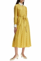 VALENTINO GARAVANI long yellow ochre silk dress with zig-zag pattern Yellow