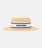 Miu Miu Logo raffia boater hat