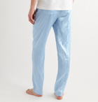 TOM FORD - Velvet-Trimmed Stretch Silk-Satin Pyjama Trousers - Blue