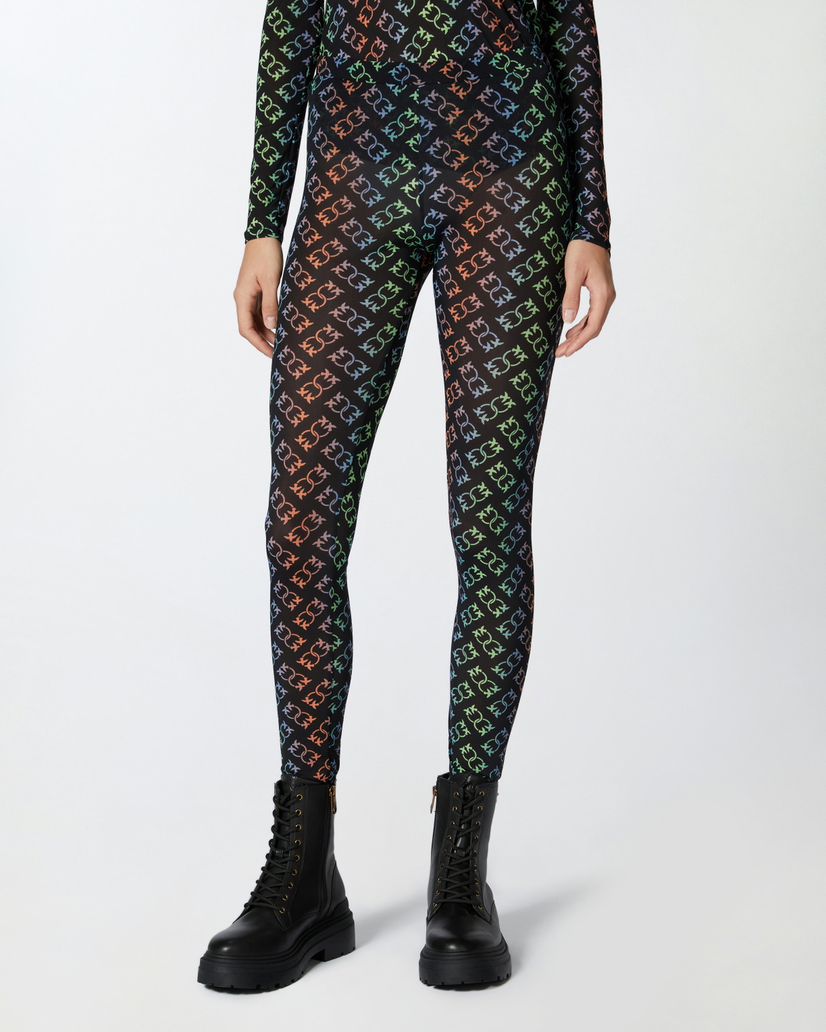 Pinko Lightweight Love Birds Monogram Print Leggings Black/Multicoloured
