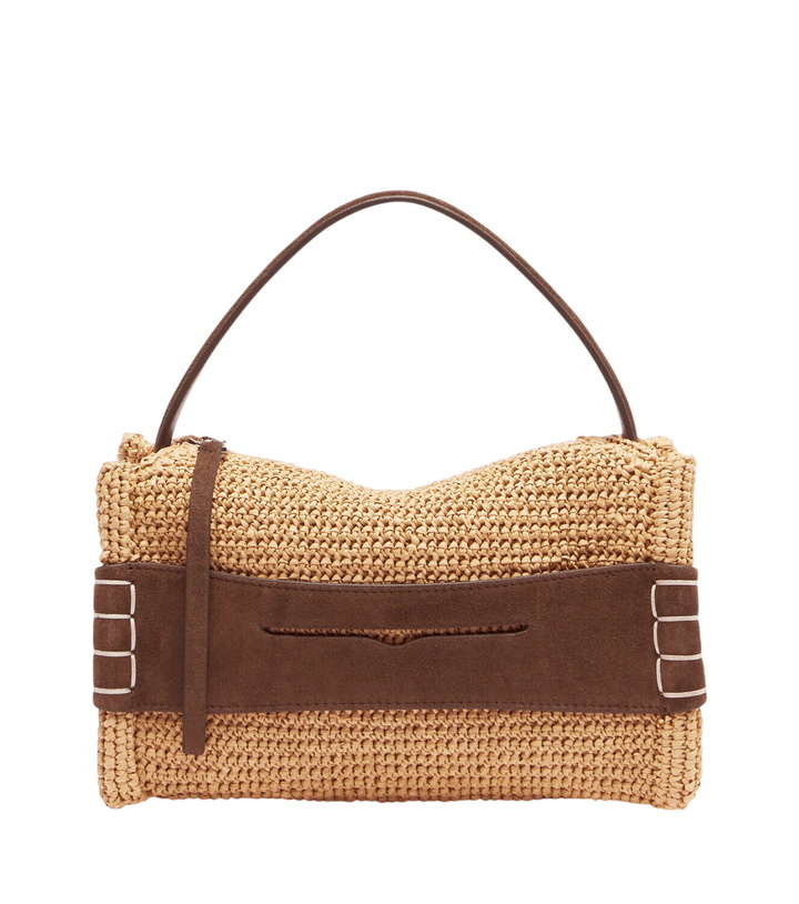 Photo: JW Anderson Loafer Small suede-trimmed raffia top-handle bag