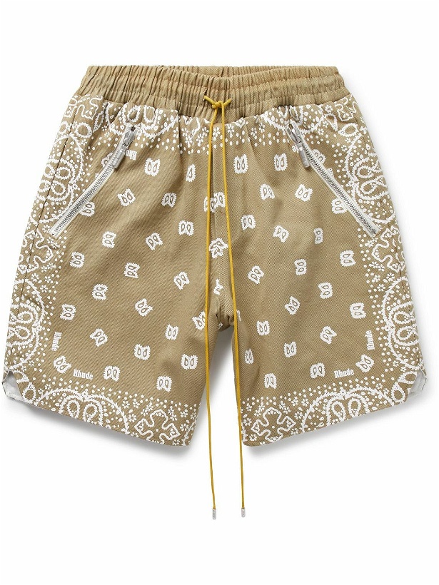 Photo: Rhude - Straight-Leg Bandana-Print Cotton-Twill Drawstring Shorts - Neutrals