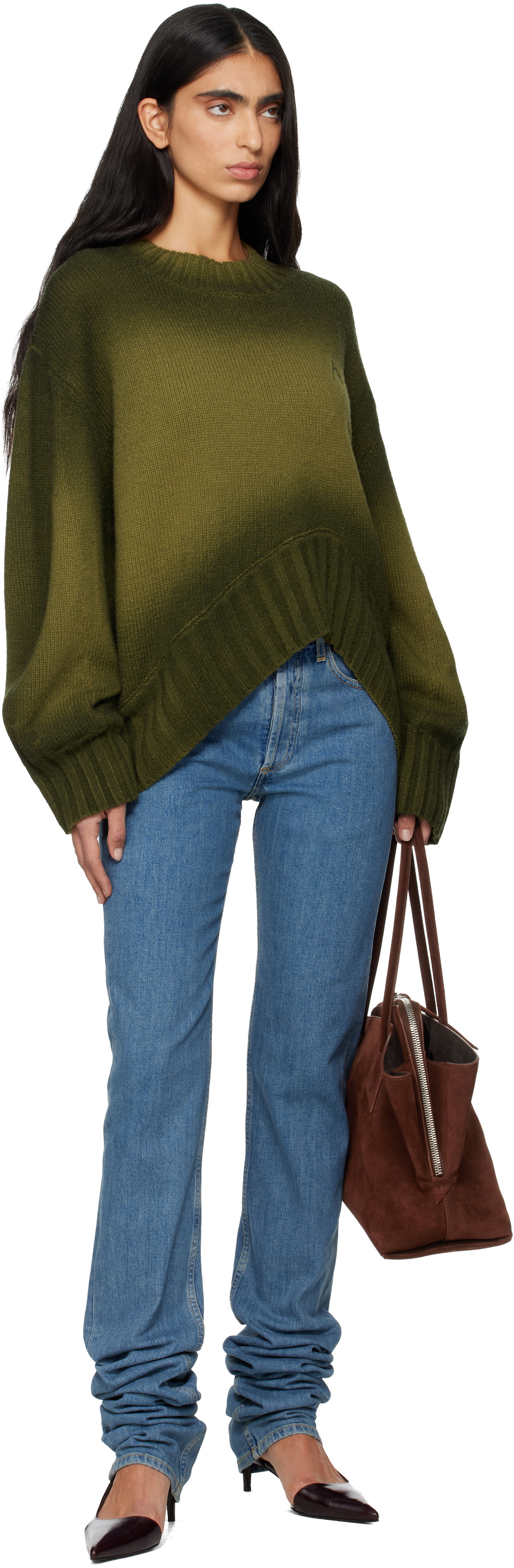 The Attico Green Sprayed Wool Cashmere Sweater