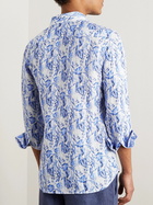 120% - Slim-Fit Floral-Print Linen Shirt - Blue