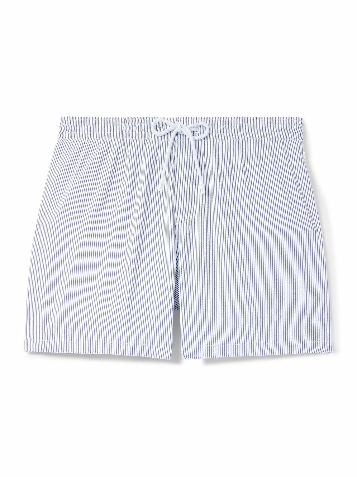 Loro Piana - Daneu Straight-Leg Mid-Length Striped Swim Shorts - Blue