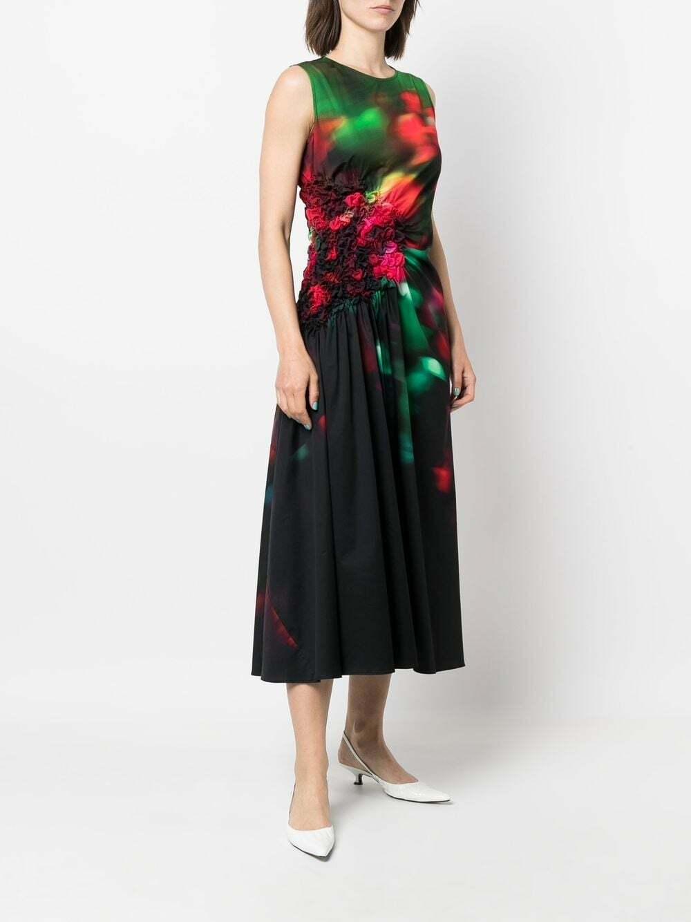 Women’s Cotton Printed Midi Dress – Black & White Sleeveless Summer Dress with Belt, Casual & Travel Wear