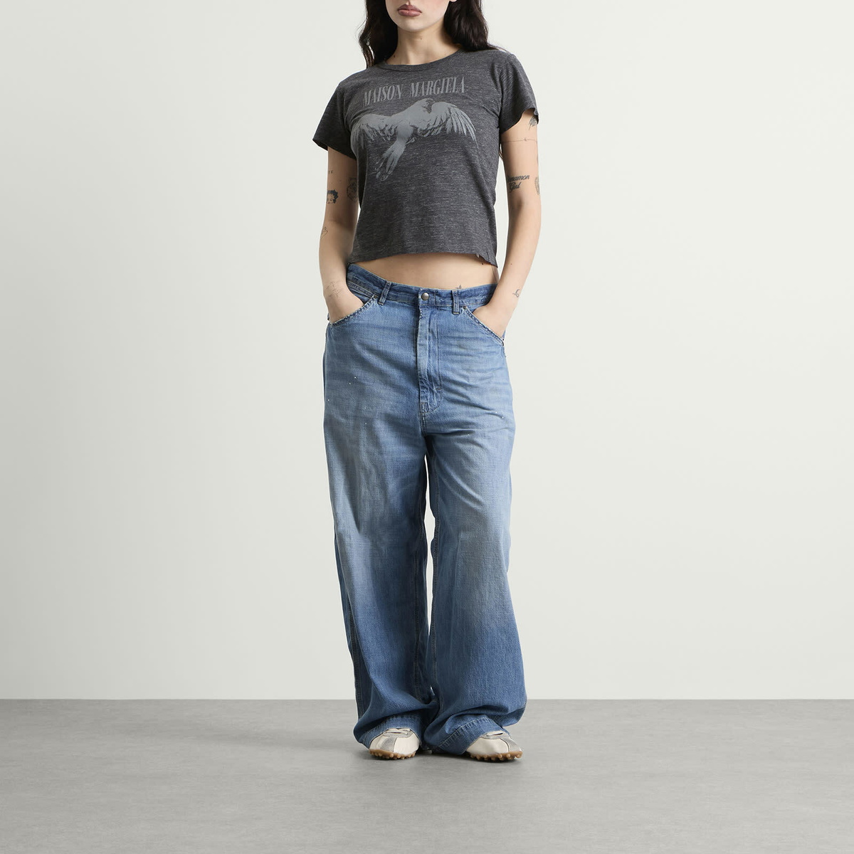 Maison Margiela Women's Bird Fitted T-Shirt in Dark Grey Melange