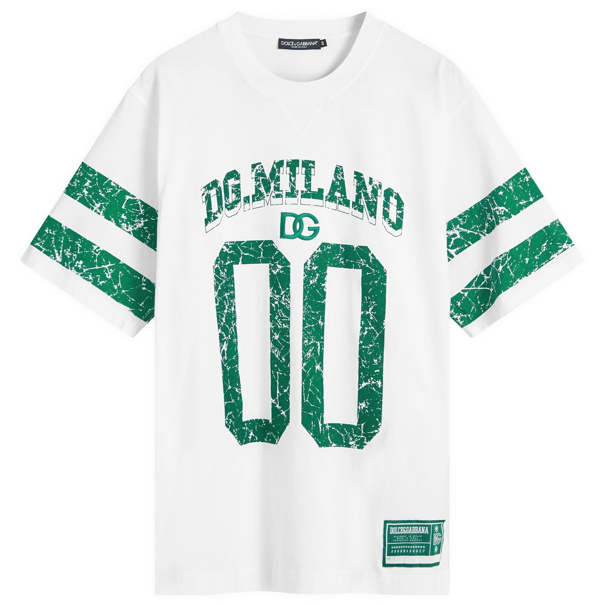 Dolce & Gabbana Men's Crackle Football Print T-Shirt in White