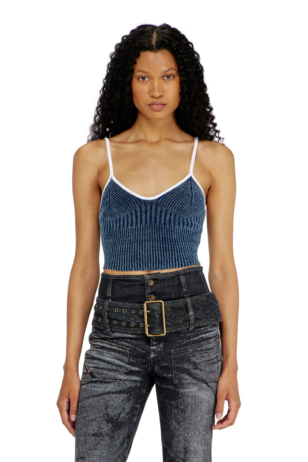 Diesel Crop top in indigo bouclé ribbed knit - T-Shirts Womens in Multicolor