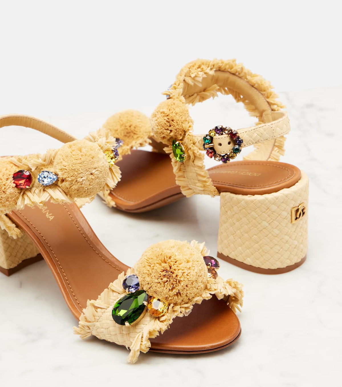 Dolce&Gabbana Embellished raffia-effect sandals Dolce & Gabbana