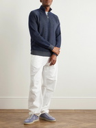 Brunello Cucinelli - Striped Ribbed Cashmere Half-Zip Sweater - Blue