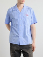 Neighborhood - Camp-Collar Logo-Embroidered Striped Cotton Shirt - Blue