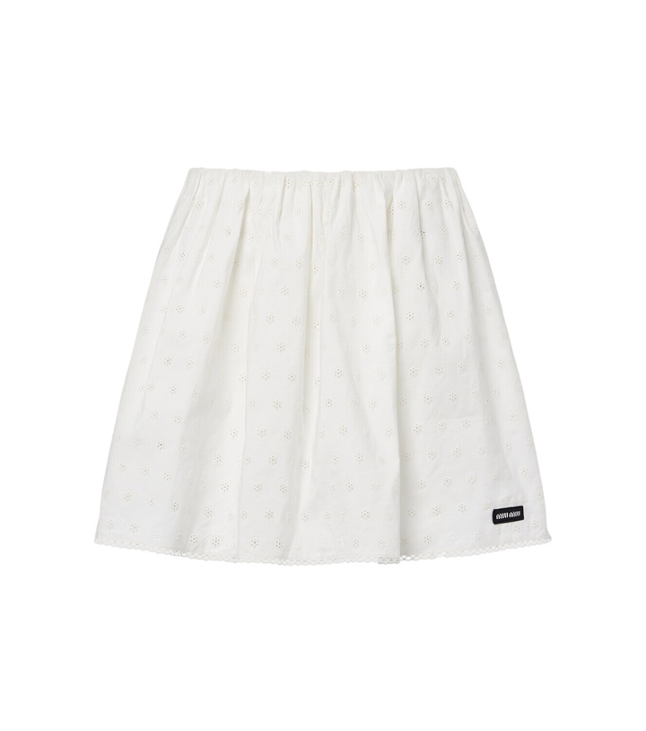 Photo: Miu Miu Cotton and linen-blend poplin miniskirt