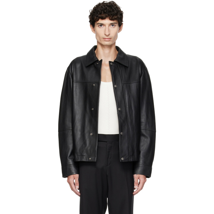 Photo: BOSS Black Regular-Fit Metal Logo Buttons Leather Jacket